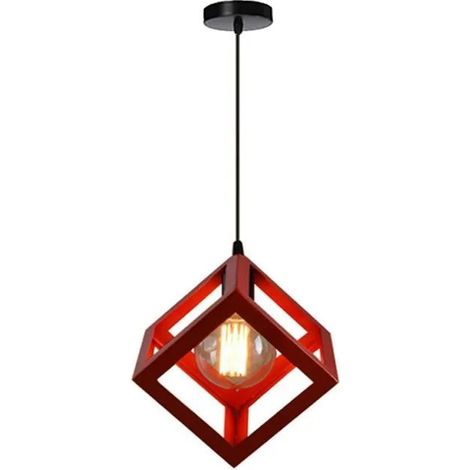U-DO Suspension Filaire Ajustable design Moderne 1628cm Lustre Plafonnier Cage forme Carré en Fer Rouge pour Salon (1/3)