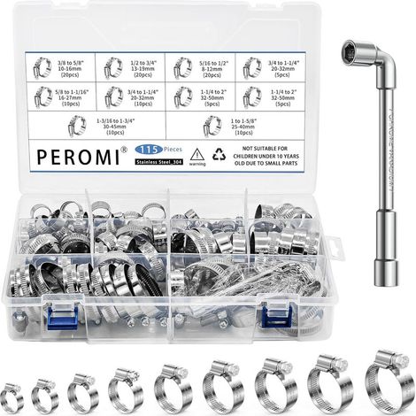 115-teiliges Hochleistungs-Rohrschellen-Set, Antriebsrohrschelle aus Edelstahl 304, Kraftstoffleitungsschelle aus Metall für Sanitär-, Kfz- und Maschinenbauanwendungen (1/5)