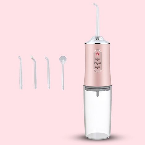 Tragbare elektrische Munddusche, intelligenter Chip für präzise Druckregulierung, 360° drehbare Düse, Munddusche – Pink