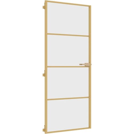 Porte intérieure，Porte d'entrée mince doré 83x201,5 cm verre trempé aluminium CFW74824 (1/5)
