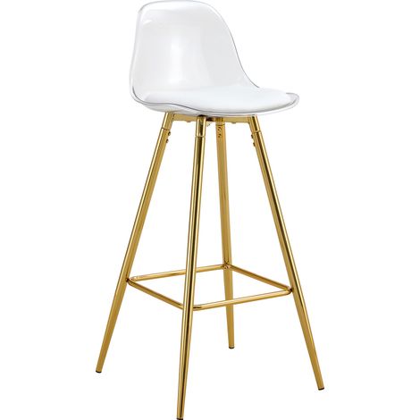 Lot de 2 tabourets de bar avec dossier transparent et structure dorée – chaise haute pour café, salon et comptoir (1/5)