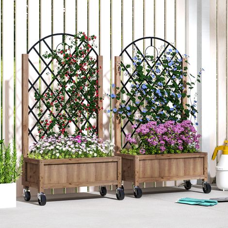 Ensemble de 2 bacs à bacs surélevés avec rouleau - treillis - jardinière en bois 52x25x97cm brun - Idéal (1/4)