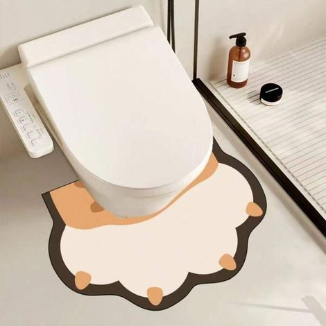 Tapis de sol en forme de U, facile à nettoyer, idéal pour l'entrée de la salle de bain - 50 x 55 cm - Motif patte de chat jaune 1 (1/4)