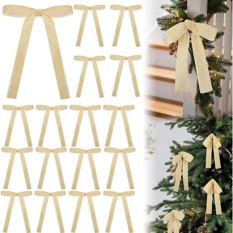 Lollanda - 12 nœuds de Noël en velours pour sapin - Plusieurs coloris au choix : beige (1/5)