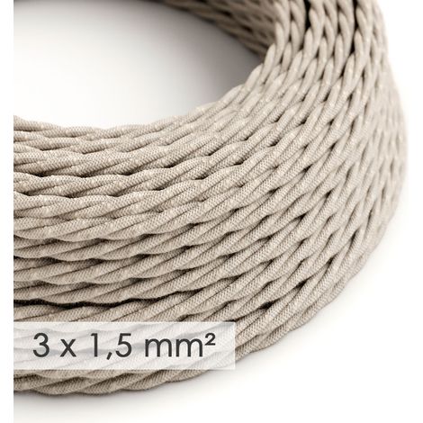 Creative-Cables Cavo elettrico in tessuto, Sezione 3x1,50, Neutro TN01, 1 m, Lino naturale trecciato