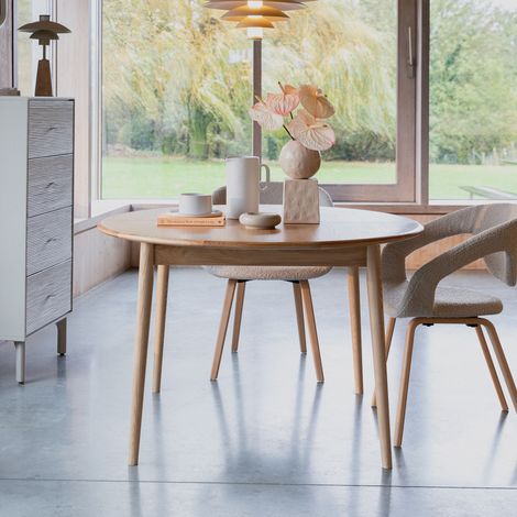 Table à manger ronde extensible 120/160 cm décor naturel - LYN