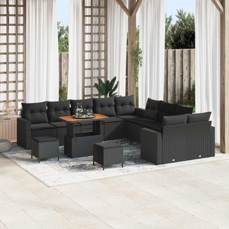 vidaXL Gartensofa-set mit Kissen 17 pcs Schwarz Poly-Rattan (1/5)
