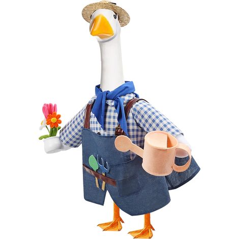 Traje de jardinero para estatua de ganso de cemento/plástico, sombrero + bufanda + regadera + maceta, 58 cm (1/5)
