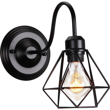 Wandleuchte Vintage, Mini Diamant Form Wamp Lampe im Industri Design, Decor Lampe mit Käfig für Wohnzimmer Esszimmer Schwarz 1PCS