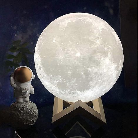 Lampe Lune, Veilleuse Éclairage Lampe Lune Imprimée en 3D avec Support en Bois & (1/5)