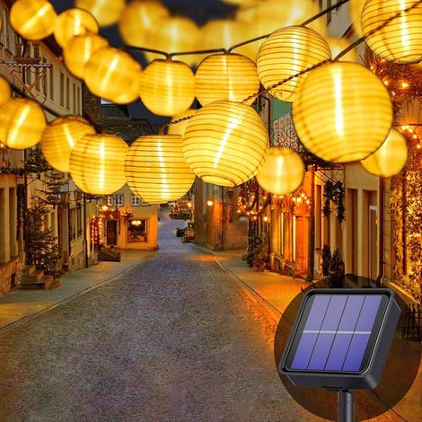 Guirlande lumineuse solaire d'extérieur - 6,5 m - 30 lanternes LED - 8 modes - Étanche - Éclairage solaire pour jardin, balcon, cour, mariage, Noël, fête (blanc chaud) [Classe énergétique A+++] (1/5)