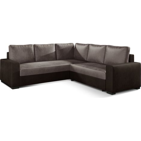 Canapé d'angle convertible velours marron clair et foncé Travor 235cm (1/5)