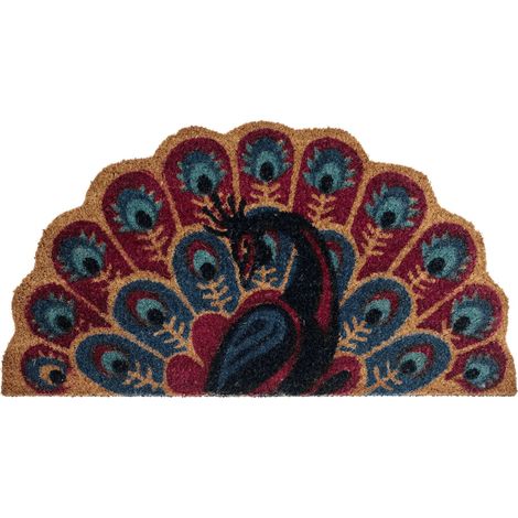 Zerbino moderno per interni ed esterni 45 x 75 cm Design pavone Fibra di cocco Antiscivolo Rivestimento in PVC Multicolore Nulato