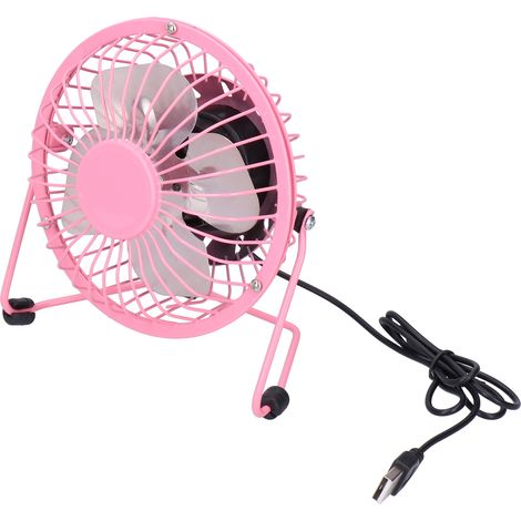 Mini ventilateur USB portable silencieux à pales en aluminium, idéal pour la maison, le bureau ou la chambre à coucher. Design en fer forgé rose.