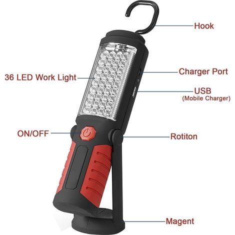 Wiederaufladbare LED-Arbeitsleuchte mit magnetischer LED-Taschenlampe (1/3)