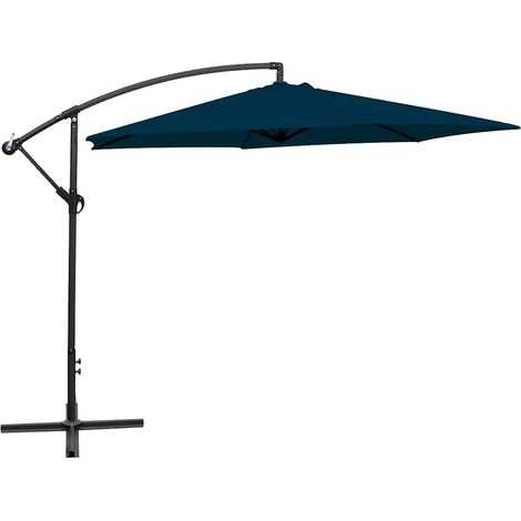 Parasol Déporté de Jardin Suspendu avec Manivelle en Acier et Polyester Bleu Foncé 3 m - PANGIVO (1/5)