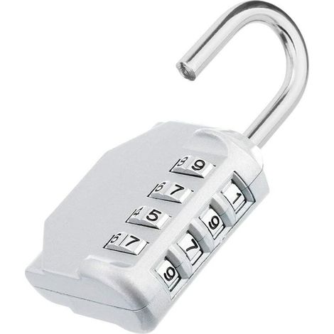 Cadena a combinaison, numero Cadenas code pour casier, 4 chiffre Serrure à combinaison pour gym, vestiaire, college, scolaire armoire, escape game, extérieur abri de jardin, argent (1/5)