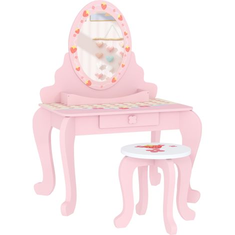 AIYAPLAY Kids Dressing Table Set, Two-Piece Children Vanity Table with Stool (1/5)