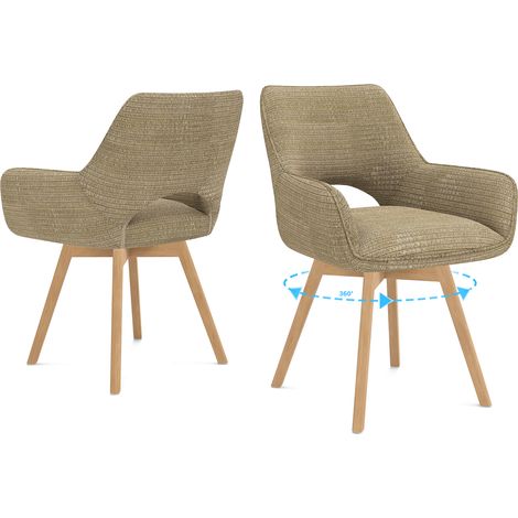 LEWE Lot de 2 Chaises de Salle à Manger, Fauteuil Pivotantes avec Accoudoirs,Rembourrées avec Dossier en Velours,Bois Pied,Marron (1/5)