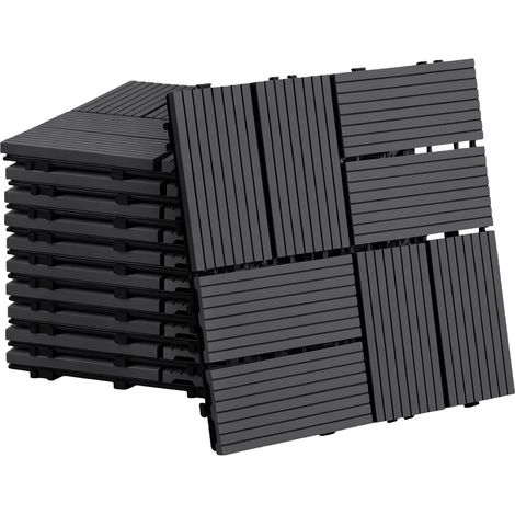 Jiubiaz WPC Terrassenfliesen 30x30 cm Anthrazit 55 Stück 5 m² Klickfliesen Garten Balkon (1/5)