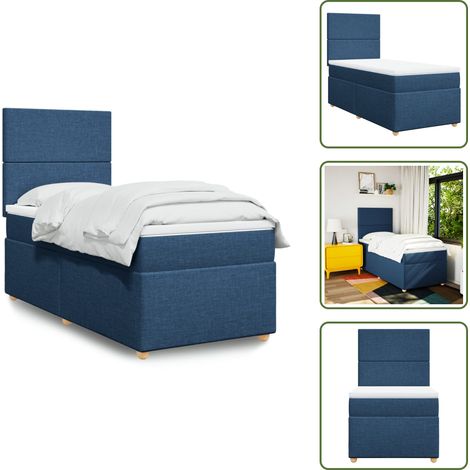 Sommier à lattes de lit avec matelas Bleu 90x190 cm Tissu - Sommier À Lattes De Lit - Sommiers À Lattes De Lit - Lit - Meuble De Chambre À Coucher (1/5)