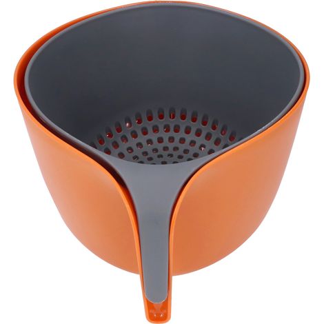 Panier de lavage orange double couche en plastique, bol à fruits, saladier, passoire à légumes, égouttoir avec bac d'égouttage (1/5)
