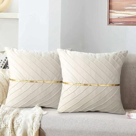 BUNTHAUS Coussin Beige en Velours 45x45cm, Doux et Décoratif pour Canapé, Lit, Bureau ou Voiture Ensemble de 2