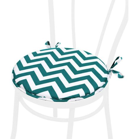 Cuscino Sedia Rotondo Morbido Lavabile Laccetti Fissaggio A Righe Zig Zag 100% Made In Italy - Verde