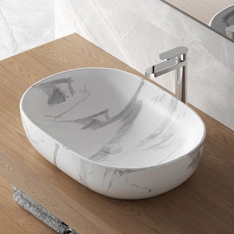 Lavabo da appoggio ovale 60x41 cm effetto marmo bianco Tokyo (1/5)