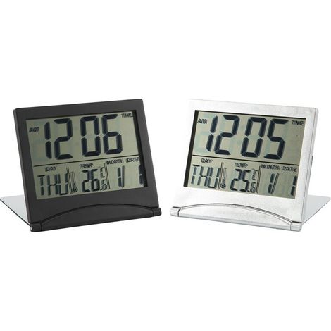 2 pezzi sveglia digitale orologio LCD pieghevole con calendario temperatura modalità snooze display portatile orologio scrivania