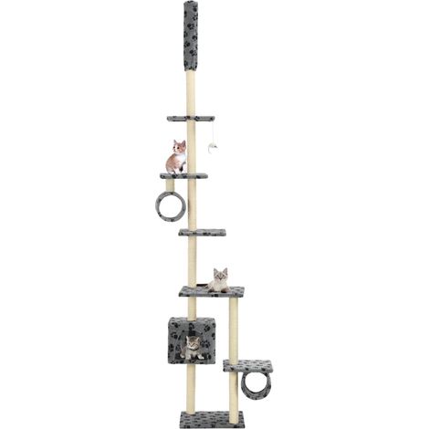 Arbre à chat, Arbre de grattage Jeu Chats, Maison pour Chat avec griffoirs en sisal 260 cm Gris Motif pattes LKOWF53009 (1/5)