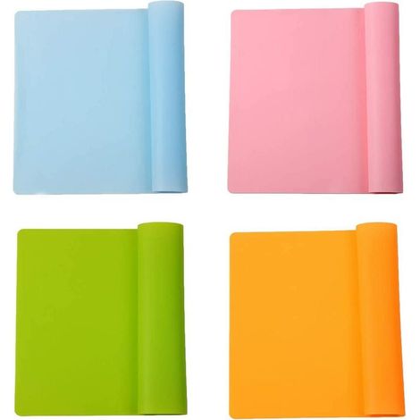 royaluxe -Lot de 4 Sets de Table en Silicone réutilisables en Silicone antidérapants pour Enfants, Isolation Thermique, pâtisserie, pâte à Rouler,faciles à Nettoyer(4 Couls) Coul:Orange, Vert, Rose, B (1/5)