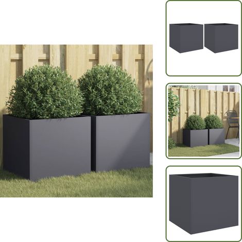 Pflanzkübel 2 Stk. Anthrazit 42x40x39 cm Stahl - Blumentopf - Stahltöpfen - Gartendeko - Balkonpflanzen - Terrasse Dekorieren (1/5)