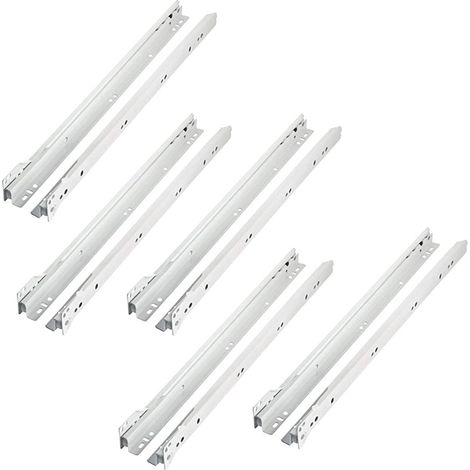 Schubladenführung Rollenlager Schienen Auszugsteil 500mm Schubladenführungen/Gleiter weiß 5er Pack (20 Stück zur Montage an 5 Schubladen) (1/5)