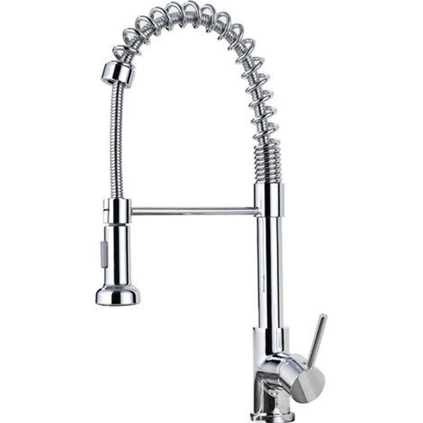Grifo de cocina, mezclador de cocina con ducha extraíble, grifo de fregadero de arco alto giratorio 360°, acero inoxidable cepillado (1/4)