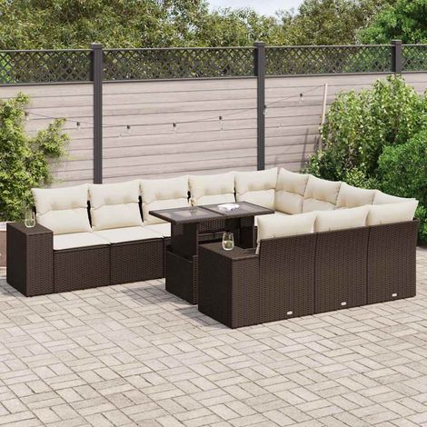 Set de sofás de jardín 11 pzas cojines ratán sintético marrón vidaXL (1/5)