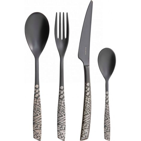 Set posate 24 pezzi in astuccio di legno Riviera Animalier Black Diamond Nero PVD Sabbiato Bugatti