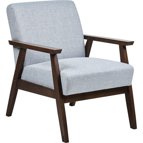 Sillón tapizado en poliéster gris diseño retro marco de madera para sala de estar Asnes