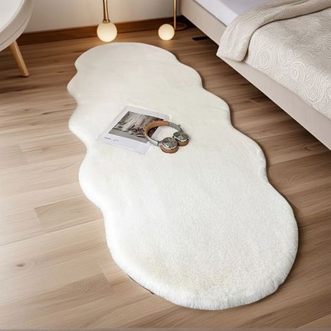Tapis doux en fausse fourrure de lapin — Poils courts et duveteux, lavable en machine, chaud et douillet, pour chambre à coucher (1/2)