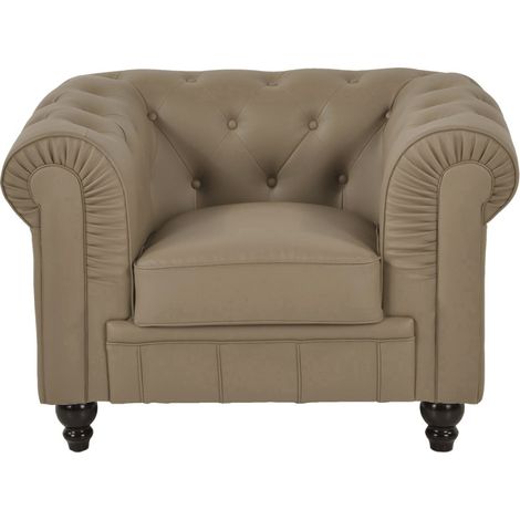 MEUBLER DESIGN Fauteuil Chesterfield Capitonné - Polyuréthane Taupe - Fauteuil Chesterfield, Contreplaqué, Mousse polyether, Style Anglais, 110 x 82 x 72 cm (1/5)