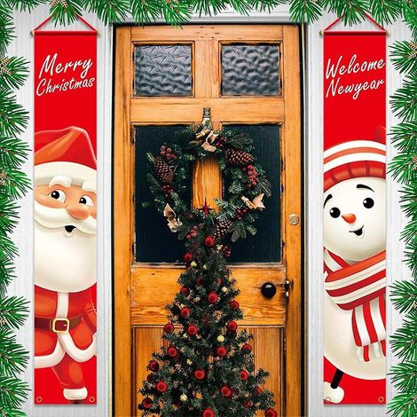 Décorations de Noël pour porche, bannière de porte extérieure, ensemble de décorations de Noël, panneau « Joyeux Noël » pour porte d'entrée (1/4)