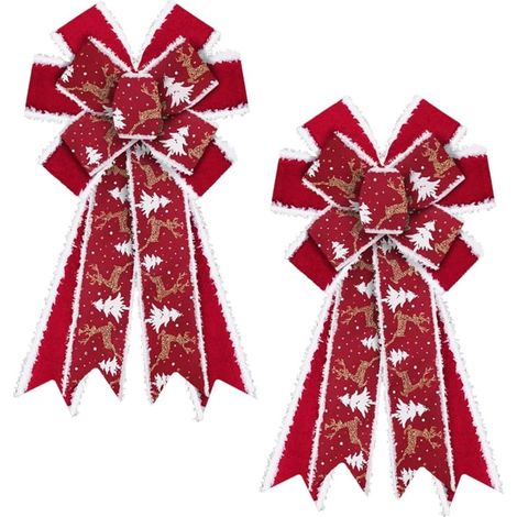 Ribbon Bow - Red Velvet Christmas Wreath Bow - For Tree Topper And Door Decoration - 2 Pieces (1/5)