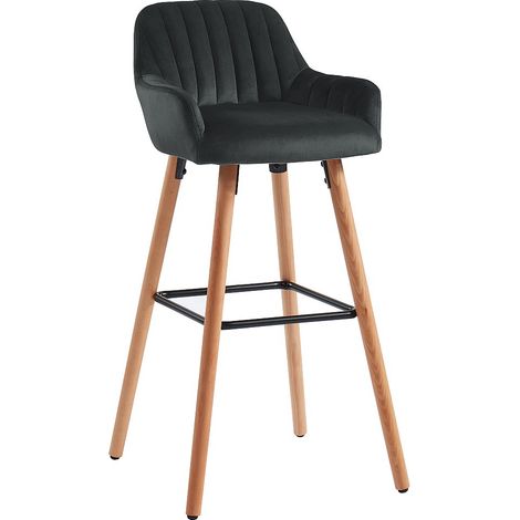 Sgabello da bar ELEANA - Velluto e Legno - Nero