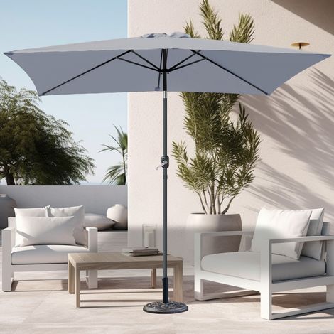 2x3m Grey Garden Rectangular Parasol Tilt Crank Umbrella with Base (1/5)