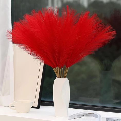 30 Pcs Pampas Sechees Decoration 55 Cm Herbe de La Pampa Séchées Herbes de Pampa Artificielles Séchées Décoration Fleur Sechees pour Boho Mariage, Decoration Maison (Rouge)