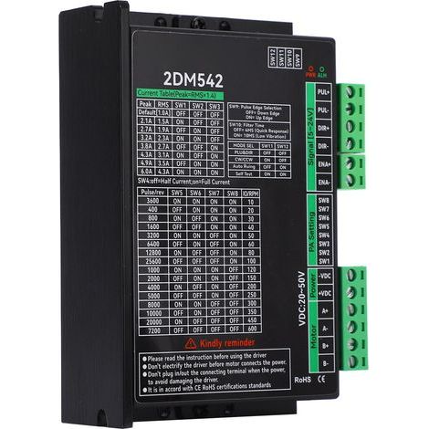 Schrittmotortreiber, 2-phasig, digital, 2DM542, Eingangsspannung 20–50 V DC (1/5)