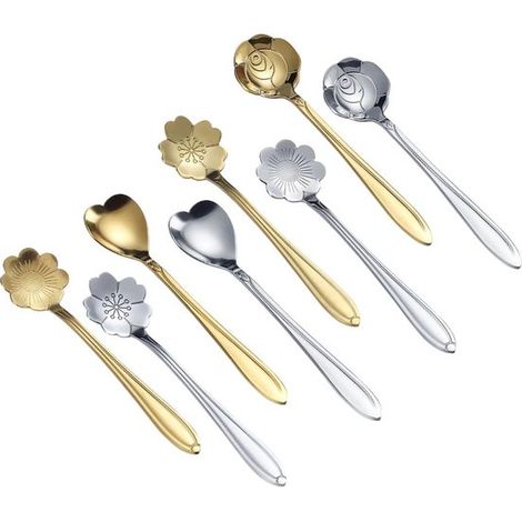 Juego de 6 cucharillas de café，ideal para la hora del té，etc. Disponibles en oro y plata，con varios estilos. El regalo perfecto (1/5)