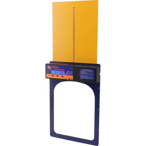 Porte de poulailler automatique avec minuterie, en alliage d'aluminium, étanche IP45, écran LED, alimentée par piles, bleu bijou. (1/5)