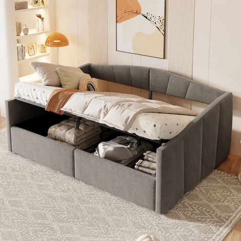 Canapé convertible 140x200 avec rangement gris HAVRYA (1/5)