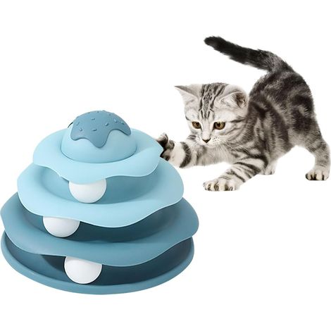 Balle tournante amusante pour chat, jouet interactif pour chat, circuit de balles à l'herbe à chat à 4 niveaux, jouet pour animaux de compagnie en forme de piste de glace pour chats adultes d'intérieu (1/5)